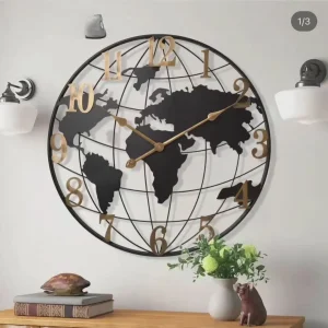 60cm World Map Wall Clock Modern Decorative Timepiece