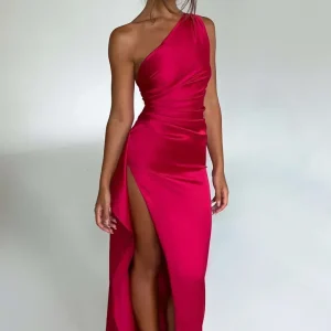 Eliana Off Shoulder Pleated Satin Dress